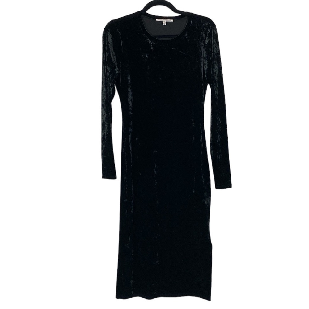 Good American black velour, long sleeve dress